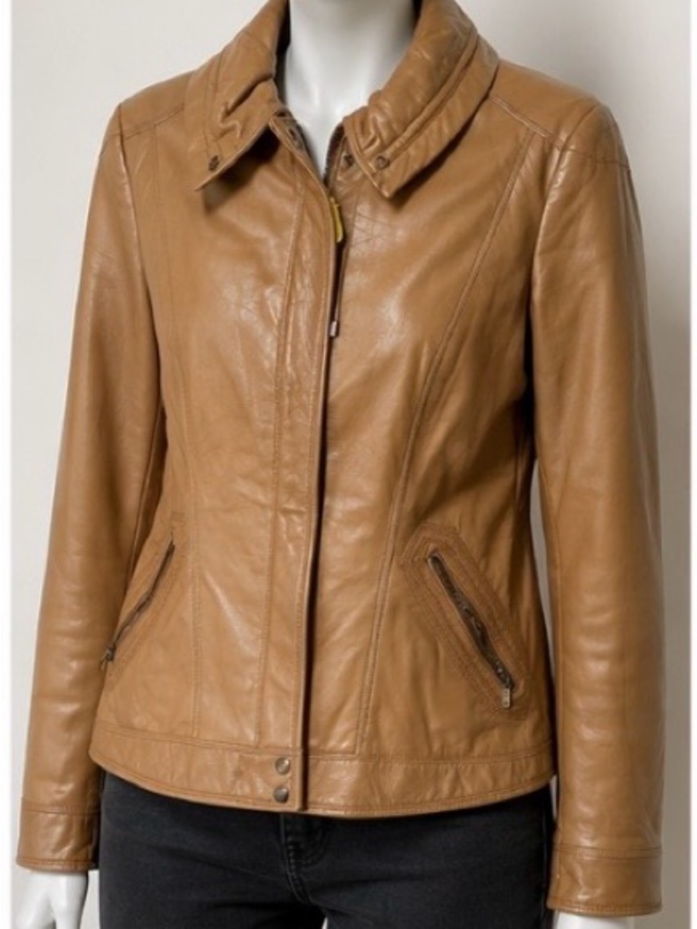 Cole Haan Tan Leather Zip-Front Jacket